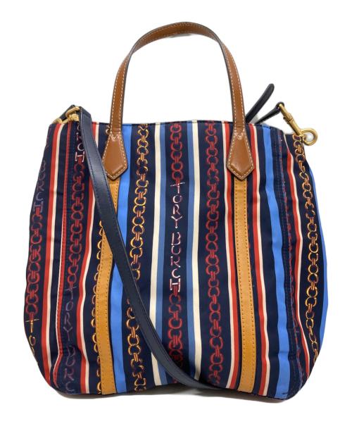 TORY BURCH（トリーバーチ）TORY BURCH (トリーバーチ) 総柄2WAYバッグ ネイビー×ブラウンの古着・服飾アイテム