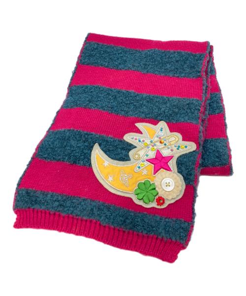 Vivienne Westwood（ヴィヴィアンウエストウッド）Vivienne Westwood (ヴィヴィアンウエストウッド) 三日月デザインボーダーマフラー グレー×ピンクの古着・服飾アイテム