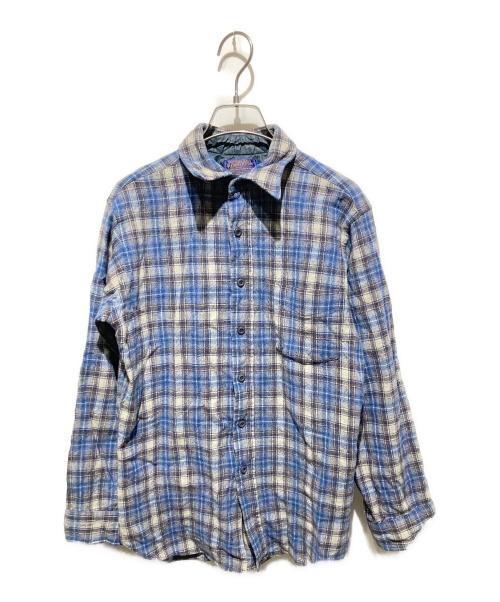 PENDLETON（ペンドルトン）PENDLETON (ペンドルトン) 70's ウールチェックシャツ ブルー×ブラウン サイズ:Ｍの古着・服飾アイテム