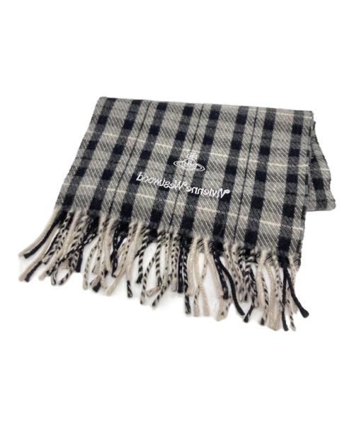 Vivienne Westwood（ヴィヴィアンウエストウッド）Vivienne Westwood (ヴィヴィアンウエストウッド) チェックマフラー ブラックの古着・服飾アイテム
