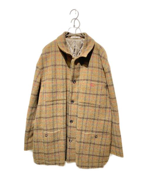 PAPAS（パパス）PAPAS (パパス) Harris Tweed (ハリスツイード) チェックジャケット ブラウン×パープル サイズ:Ｌの古着・服飾アイテム
