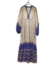 sara mallika（サラマリカ）の古着「Cotton Kika Ethnic Print Dress」｜ホワイト×ブルー