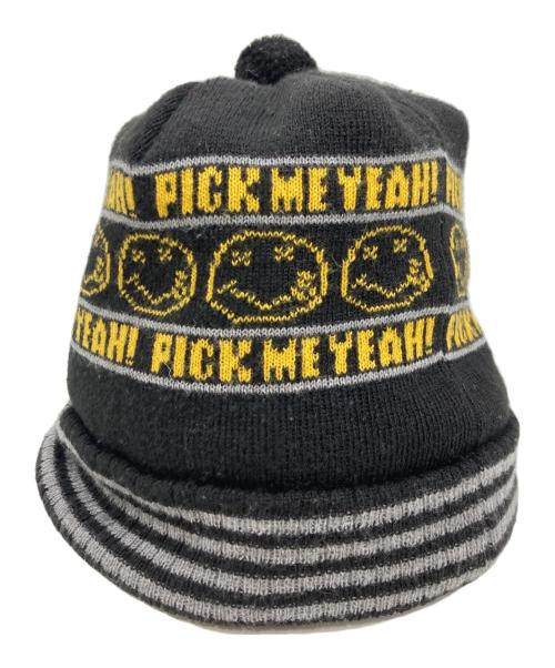 Hysteric Glamour（ヒステリックグラマー）Hysteric Glamour (ヒステリックグラマー) Kurt Cobain (カートコバーン) スマイルニット帽 ブラック×イエローの古着・服飾アイテム