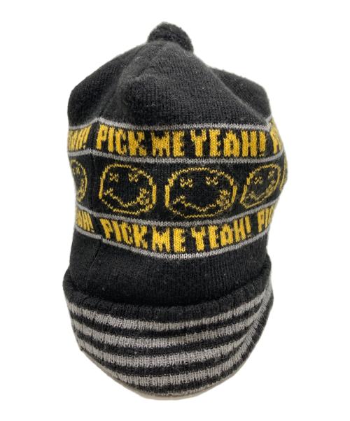 Hysteric Glamour（ヒステリックグラマー）Hysteric Glamour (ヒステリックグラマー) Kurt Cobain (カートコバーン) スマイルニット帽 ブラック×イエローの古着・服飾アイテム