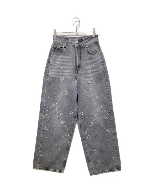 Ameri（アメリ）AMERI (アメリ) STUDS DETAIL STRAIGHT DENIM PANTS/デニムパンツ ブラック サイズ:25の古着・服飾アイテム