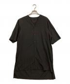 ALMOSTBLACKオールモストブラック）の古着「サイドスリットロングノーカラーシャツ」｜ブラック