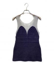 babaco（ババコ）の古着「レースニットコンビトップス」｜ネイビー