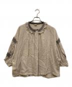 TSUHARU by samansa Mos2ツハル バイ サマンサモスモス）の古着「綿麻カルゼスモッキングブラウス」｜ベージュ