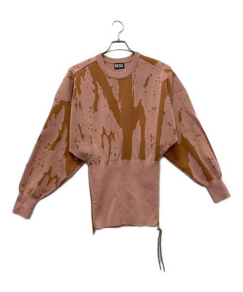 DIESEL（ディーゼル）DIESEL (ディーゼル) 総柄サイドジップニット ピンク サイズ:SIZE Sの古着・服飾アイテム