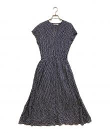 SOULEIADO（ソレイアード）の古着「レーヨンプリントVネックワンピース」｜ネイビー