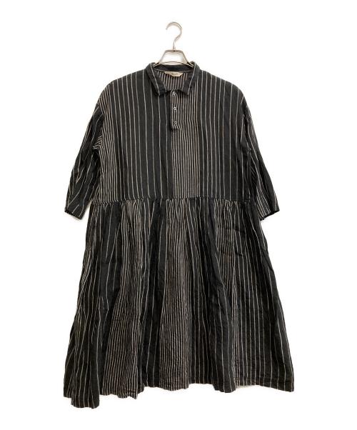 ICHI Antiquites（イチアンティークス）ICHI Antiquites (イチアンティークス) リネンストライプシャツワンピース ブラック サイズ:SIZE Freeの古着・服飾アイテム
