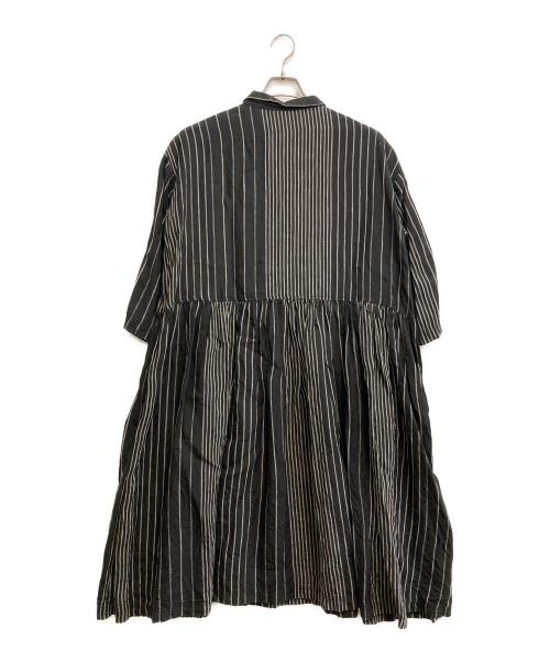 ICHI Antiquites（イチアンティークス）ICHI Antiquites (イチアンティークス) リネンストライプシャツワンピース ブラック サイズ:SIZE Freeの古着・服飾アイテム