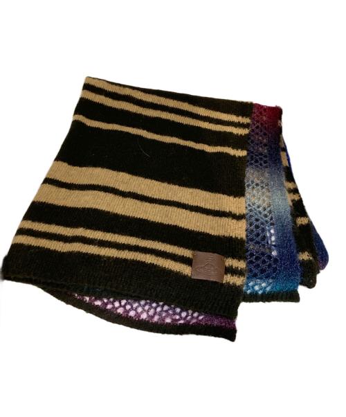Vivienne Westwood（ヴィヴィアンウエストウッド）Vivienne Westwood (ヴィヴィアンウエストウッド) モヘヤ混マフラー パープル×ブラックの古着・服飾アイテム