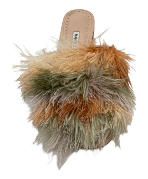 Manolo Blahnik（マノロブラニク）Manolo Blahnik (マノロブラニク) フェザーフラット サンダル ベージュ サイズ:22.5の古着・服飾アイテム