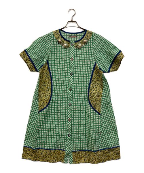 OLLEBOREBLA（アルベロベロ）OLLEBOREBLA (アルベロベロ) 切替ワンピース グリーン×ブルー サイズ:表記なしの古着・服飾アイテム