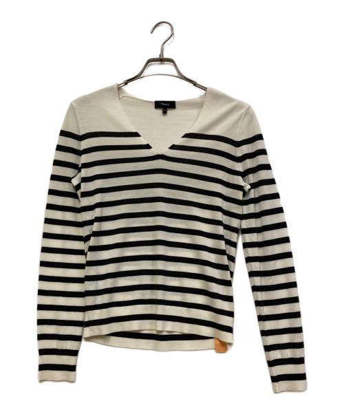 theory（セオリー）theory (セオリー) Regal Wool Stripe Vneck ホワイト サイズ:SIZE　Sの古着・服飾アイテム