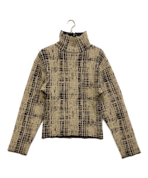 LE CIEL BLEU（ルシェルブルー）LE CIEL BLEU (ルシェルブルー) Scratched Check Knit Top ベージュ サイズ:SIZE 36の古着・服飾アイテム