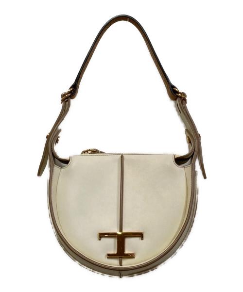 TOD'S（トッズ）TOD'S (トッズ) Tタイムレスハーフムーンハンドバッグ ホワイトの古着・服飾アイテム