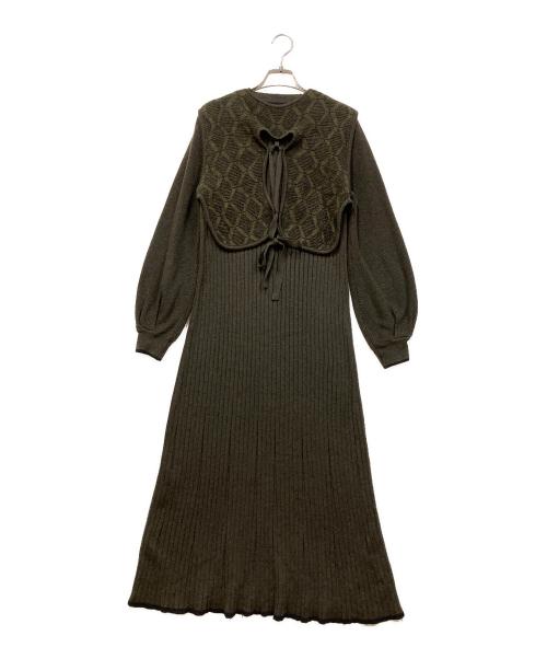 PUBLIC TOKYO（パブリックトウキョウ）PUBLIC TOKYO (パブリックトウキョウ) ダイヤパターンセットニット長袖ワンピース カーキ サイズ:-の古着・服飾アイテム