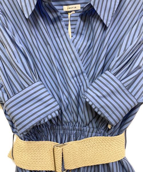 FRAY ID（フレイ アイディー）FRAY ID (フレイ アイディー) ベルト付カシュクールシャツワンピース ブルー サイズ:S 未使用品の古着・服飾アイテム