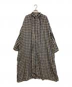 ICHI Antiquitesイチアンティークス）の古着「東炊きリネンギンガムワンピース」｜ベージュ×ネイビー