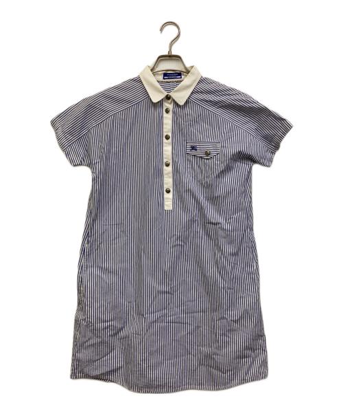 BURBERRY BLUE LABEL（バーバリー ブルー レーベル）BURBERRY BLUE LABEL (バーバリーロンドンブルーレーベル) ロゴ刺繍ストライプワンピース ブルー サイズ:38の古着・服飾アイテム