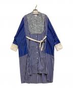 ROSE BUD×OKIRAKUローズバッド×オキラク）の古着「ランダムストライプ ドッキング シャツワンピース」｜スカイブルー