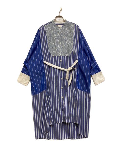 ROSE BUD（ローズバッド）ROSE BUD (ローズバッド) OKIRAKU (オキラク) ランダムストライプ ドッキング シャツワンピース スカイブルー サイズ:FREEの古着・服飾アイテム