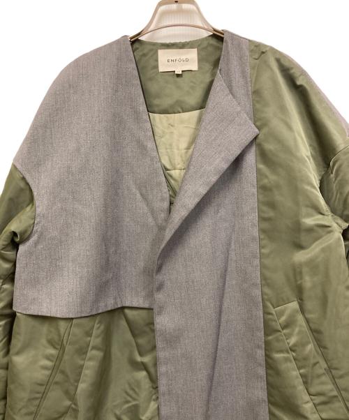 ENFOLD（エンフォルド）ENFOLD (エンフォルド) ナイロンツイル ミックスファブリックコート カーキ サイズ:38の古着・服飾アイテム
