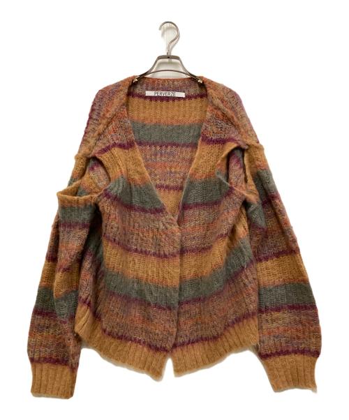 PERVERZE（パーバーズ）PERVERZE (パーバーズ) Stripe Mohair Wide Cardig ブラウン×パープル サイズ:SIZE Freeの古着・服飾アイテム