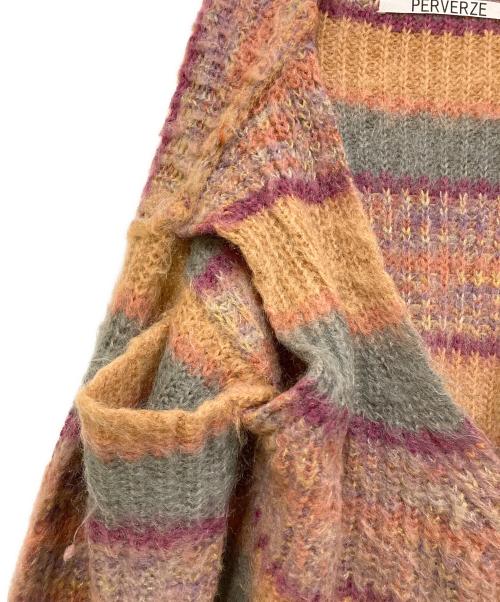 PERVERZE（パーバーズ）PERVERZE (パーバーズ) Stripe Mohair Wide Cardig ブラウン×パープル サイズ:SIZE Freeの古着・服飾アイテム