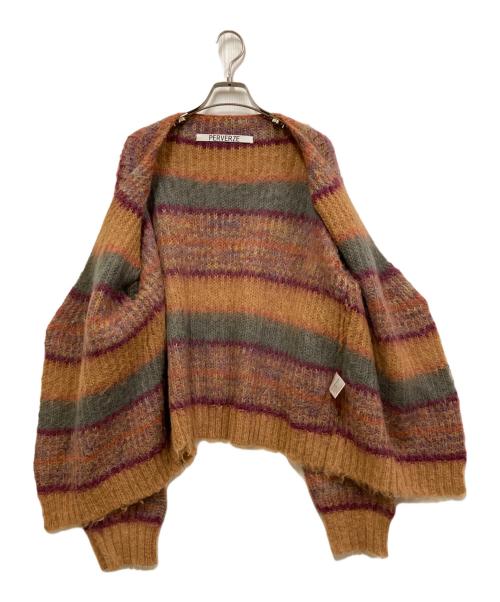 PERVERZE（パーバーズ）PERVERZE (パーバーズ) Stripe Mohair Wide Cardig ブラウン×パープル サイズ:SIZE Freeの古着・服飾アイテム