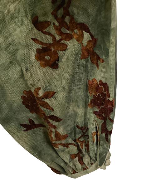 COLLAGE GALLARDAGALANTE（コラージュ ガリャルダガランテ）COLLAGE GALLARDAGALANTE (コラージュ ガリャルダガランテ) 花柄シノワズリ風フロッキーチュールロングワンピース カーキ サイズ:FREEの古着・服飾アイテム