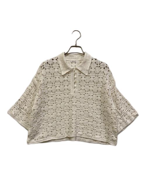 FRAY ID（フレイ アイディー）FRAY ID (フレイ アイディー) クロッシェライクポロニット ホワイト サイズ:SIZE Freeの古着・服飾アイテム