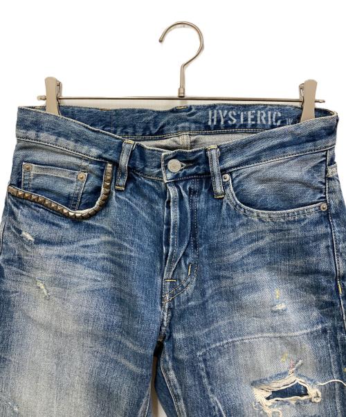 Hysteric Glamour（ヒステリックグラマー）Hysteric Glamour (ヒステリックグラマー) ダメージ加工スタッズデニムパンツ インディゴ サイズ:W31の古着・服飾アイテム