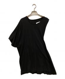 MM6 Maison Margiela（エムエムシックスメゾンマルジェラ）の古着「ASYMMETRY SLEEVE BACK DRAPE TEE」｜ブラック
