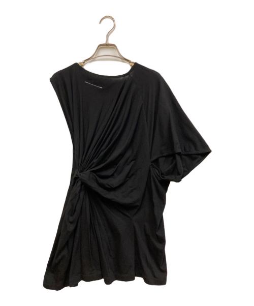 MM6 Maison Margiela（エムエムシックスメゾンマルジェラ）MM6 Maison Margiela (エムエムシックスメゾンマルジェラ) ASYMMETRY SLEEVE BACK DRAPE TEE ブラック サイズ:Mの古着・服飾アイテム