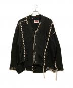 MAISON SPECIALメゾンスペシャル）の古着「鬼ワッフルクレイジーパッチワークエンブロイダリーVネックニットカーディガン」｜ブラック