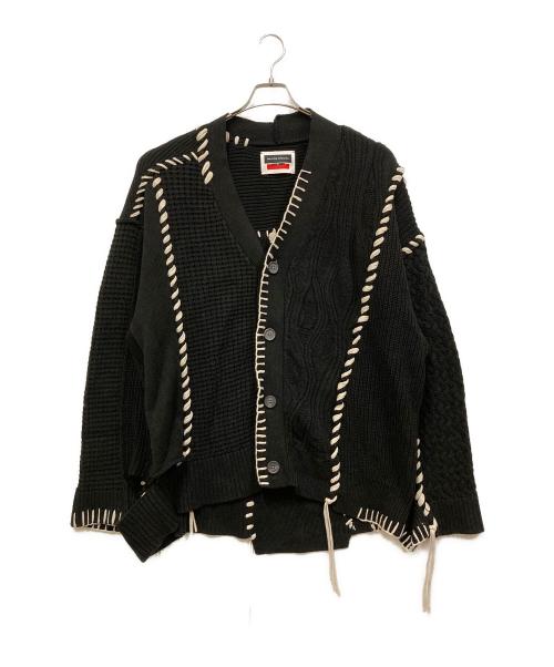 MAISON SPECIAL（メゾンスペシャル）MAISON SPECIAL (メゾンスペシャル) 鬼ワッフルクレイジーパッチワークエンブロイダリーVネックニットカーディガン ブラック サイズ:SIZE 1の古着・服飾アイテム