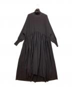 Curensologyカレンソロジー）の古着「ウールハイネックギャザーワンピース」｜ネイビー