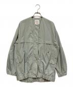 SHIPS anyシップスエニィ）の古着「ナイロン ギャザーノーカラーコクーンブルゾン」｜グリーン