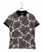 PEARLY GATESパーリーゲイツ）の古着「ボタニカル 総柄 プリント 鹿の子 ポロシャツ」｜ホワイト×ブラック