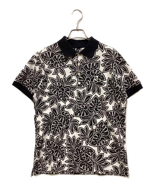 PEARLY GATES（パーリーゲイツ）PEARLY GATES (パーリーゲイツ) ボタニカル 総柄 プリント 鹿の子 ポロシャツ ホワイト×ブラック サイズ:SIZE 4の古着・服飾アイテム