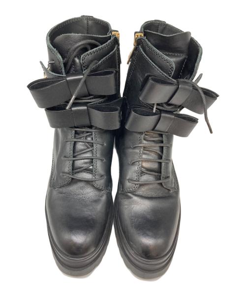 RED VALENTINO（レッドヴァレンティノ）RED VALENTINO (レッドヴァレンティノ) リボン レザーコンバットブーツ ブラック サイズ:SIZE 38の古着・服飾アイテム