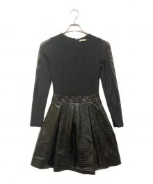 alice+olivia（アリスアンドオリビア）の古着「クロコレザーメッシュシースルー ワンピース」｜ブラック