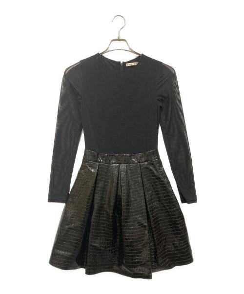 alice+olivia（アリスアンドオリビア）alice+olivia (アリスアンドオリビア) クロコレザーメッシュシースルー ワンピース ブラック サイズ:SIZE 0の古着・服飾アイテム