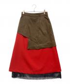 UN3D.アンスリード）の古着「レイヤードメッシュスカート」｜カーキ×レッド