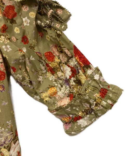 KANEKO ISAO（カネコ イサオ）KANEKO ISAO (カネコ イサオ) 花柄フリルワンピース カーキ サイズ:-の古着・服飾アイテム