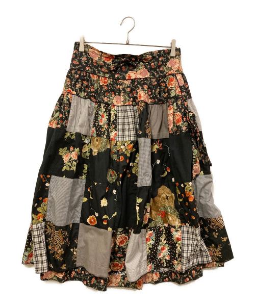 WONDERFUL WORLD（ワンダフルワールド）WONDERFUL WORLD (ワンダフルワールド) 花柄パッチワークスカート ブラック サイズ:表記なしの古着・服飾アイテム