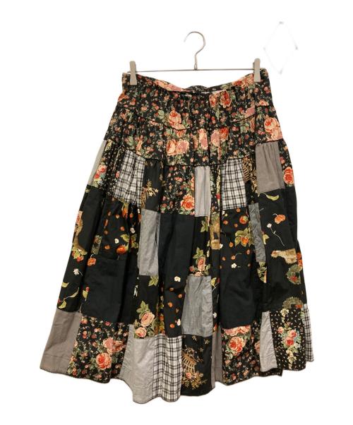 WONDERFUL WORLD（ワンダフルワールド）WONDERFUL WORLD (ワンダフルワールド) 花柄パッチワークスカート ブラック サイズ:表記なしの古着・服飾アイテム